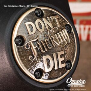 Don't Fucking Die custom timing cover for Harley-Davidson Twin Cam motor