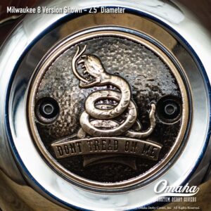 Custom bronze timing cover with Gadsden Flag - Dont Tread on Me sculpture for Harley-Davidson motorcycles with Milwaukee 8 motor