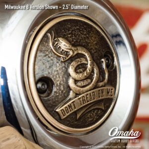 Custom bronze timing cover with Gadsden Flag - Dont Tread on Me sculpture for Harley-Davidson motorcycles with Milwaukee 8 motor