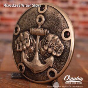 Custom derby cover for Harley-Davidson motorcycle with Anchor and fists and 