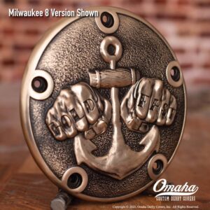 Custom derby cover for Harley-Davidson motorcycle with Anchor and fists and 