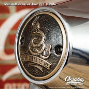 Custom bronze timing cover with Gadsden Flag - Dont Tread on Me sculpture for Harley-Davidson motorcycles with Shovelhead / Evo motor