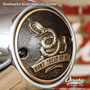 Custom bronze timing cover with Gadsden Flag - Dont Tread on Me sculpture for Harley-Davidson motorcycles with Shovelhead / Evo motor