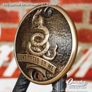 Custom bronze timing cover with Gadsden Flag - Dont Tread on Me sculpture for Harley-Davidson Sportster motorcycles