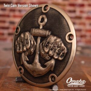 Custom derby cover for Harley-Davidson motorcycle with Anchor and fists and 