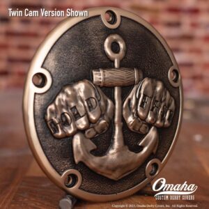 Custom derby cover for Harley-Davidson motorcycle with Anchor and fists and 