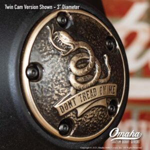Custom bronze timing cover with Gadsden Flag - Dont Tread on Me sculpture for Harley-Davidson motorcycles with Twin Cam motor