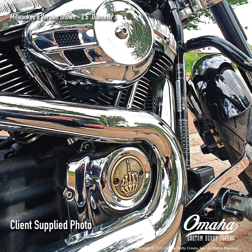 Custom timing cover installed on a Harley-Davidson motorcycle