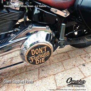 Custom derby cover installed on a Harley-Davidson motorcycle