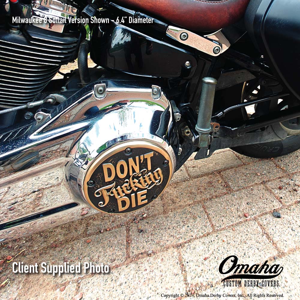 Custom derby cover installed on a Harley-Davidson motorcycle