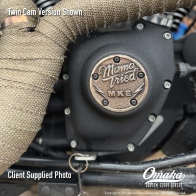 Mama Tried custom timing cover on a Harley-Davidson motorcycle