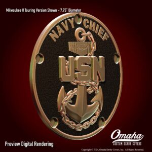 Preview digital rendering of US Navy Chief custom derby cover in cast bronze