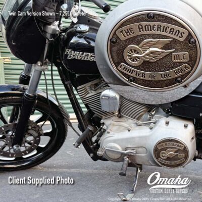 Custom made bronze derby cover mounted on a Harley-Davidson Dyna motorcycle