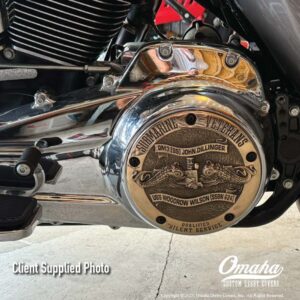 Submarine Veterans custom derby cover installed on a Harley-Davidson motorcycle