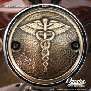 Custom timing cover for Harley-Davidson Shovelhead/Evo engine - Caduceus design