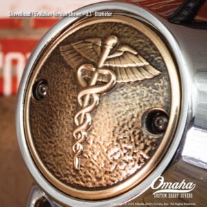 Custom timing cover for Harley-Davidson Shovelhead/Evo engine - Caduceus design