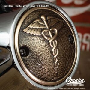 Custom timing cover for Harley-Davidson Shovelhead/Evo engine - Caduceus design