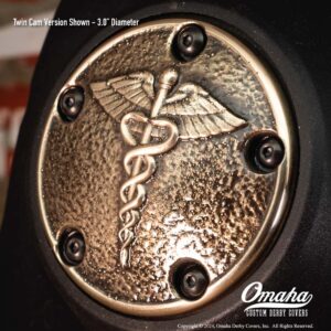 Custom timing cover for Harley-Davidson Twin Cam engine - Caduceus design