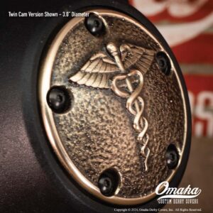 Custom timing cover for Harley-Davidson Twin Cam engine - Caduceus design