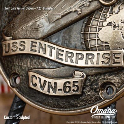 USS Enterprise Custom Sculpted Bronze Derby Cover for Harley-Davidson Motorcycle