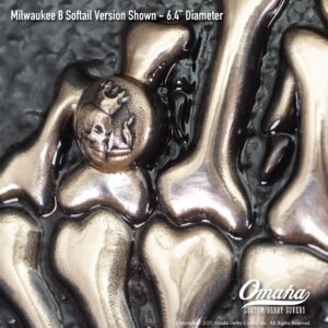 Custom derby cover for Harley-Davidson motorcycle with skeleton finger sculpted design