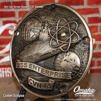 USS Enterprise Custom Sculpted Bronze Derby Cover for Harley-Davidson Motorcycle
