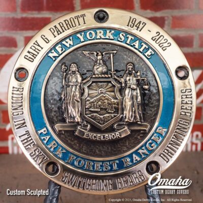 Custom sculpted derby cover for Harley-Davidson motorcycle