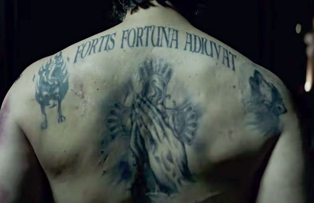 Fortis Fortuna Adiuvat back tattoo from the John Wick movie