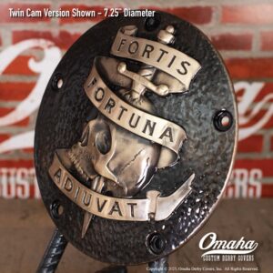 Fortis Fortuna Adiuvat Custom Derby Cover for Harley-Davidson Motorcycles