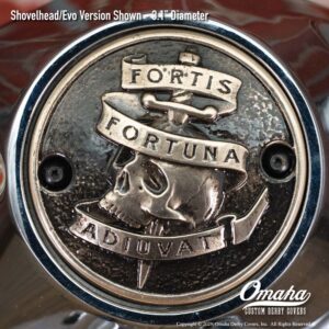 Fortis Fortuna Adiuvat custom timing cover for Harley-Davidson Shovelhead/Evo motorcycle