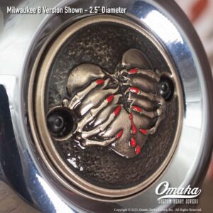 Custom timing cover for Harley-Davidson motorcycle with Broken Heart design