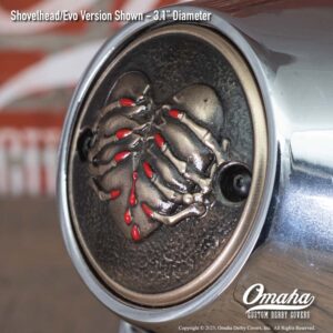 Custom timing cover for Harley-Davidson motorcycle with Broken Heart design