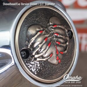 Custom timing cover for Harley-Davidson motorcycle with Broken Heart design