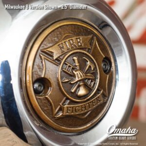 Custom bronze fire fighter / St Florian Cross timing cover for Harley-Davidson motorcycle with Milwaukee 8 motor