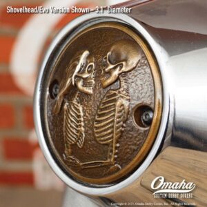 Custom bronze timing cover with Love Never Dies sculpture for Harley-Davidson motorcycles with Shovelhead or Evo motor