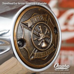 Custom bronze fire fighter / St Florian Cross timing cover for Harley-Davidson motorcycle with Shovelhead or Evo motor