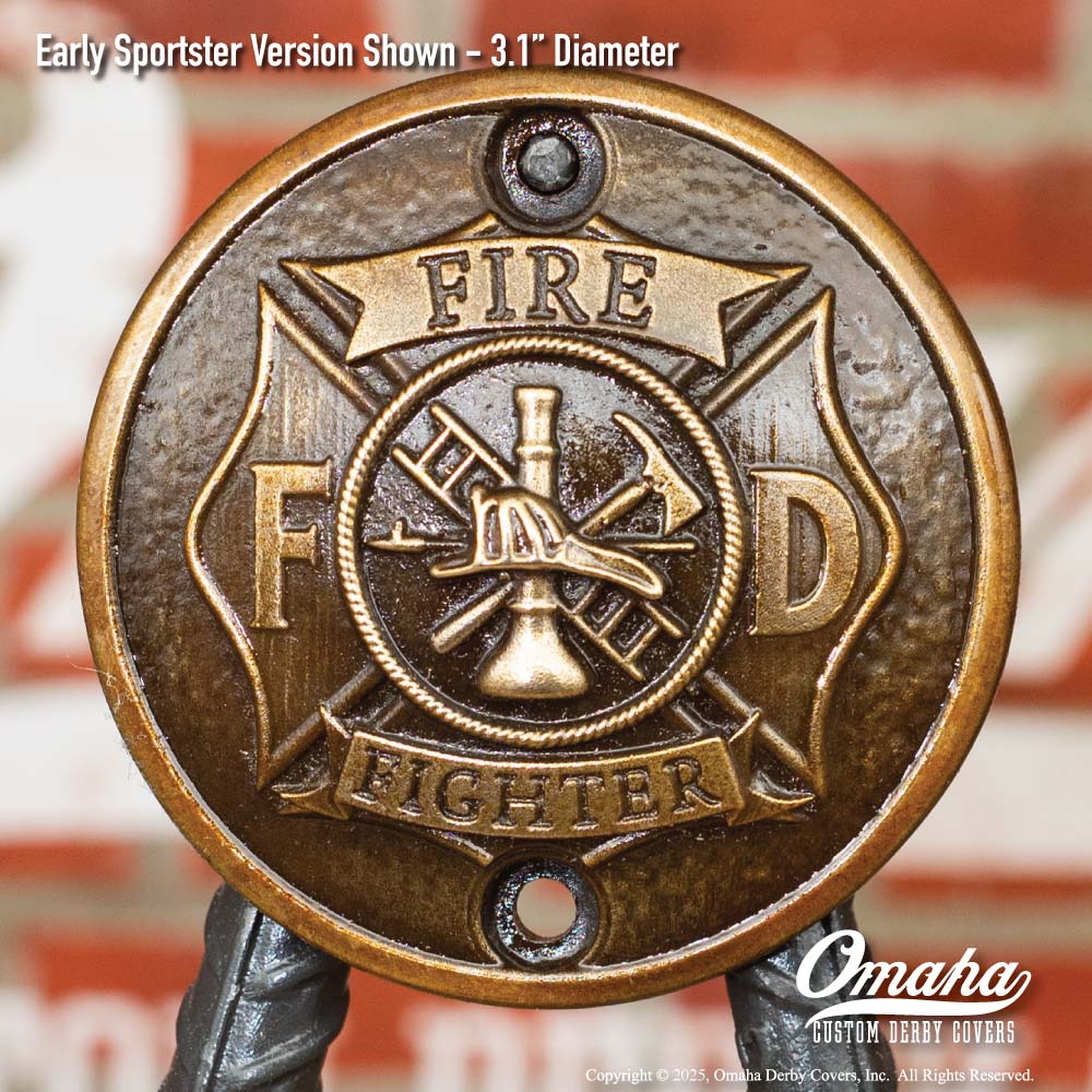 Custom bronze fire fighter / St Florian Cross timing cover for Harley-Davidson Sportster motorcycle