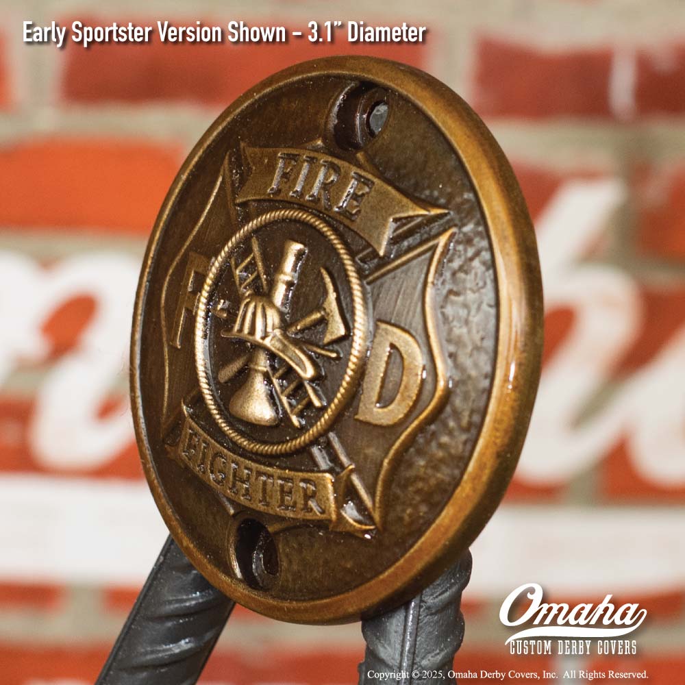 Custom bronze fire fighter / St Florian Cross timing cover for Harley-Davidson Sportster motorcycle