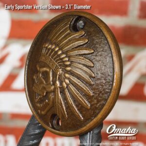 Custom bronze Indian Head timing cover for Harley-Davidson Sportster motorcycle