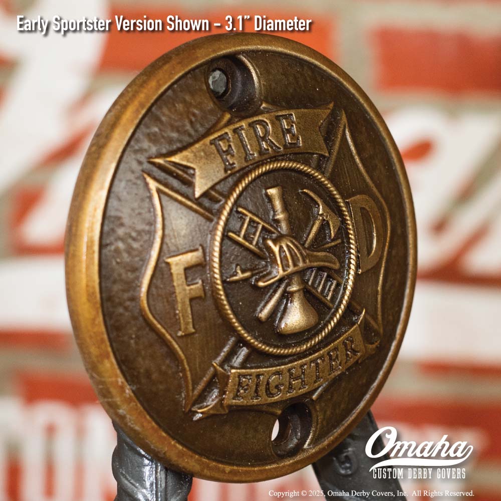 Custom bronze fire fighter / St Florian Cross timing cover for Harley-Davidson Sportster motorcycle