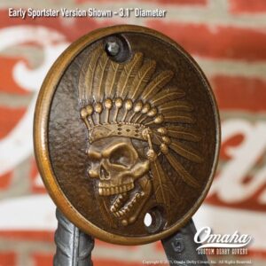 Custom bronze Indian Head timing cover for Harley-Davidson Sportster motorcycle