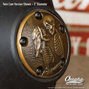 Custom bronze timing cover with Love Never Dies sculpture for Harley-Davidson motorcycles with Twin Cam motor
