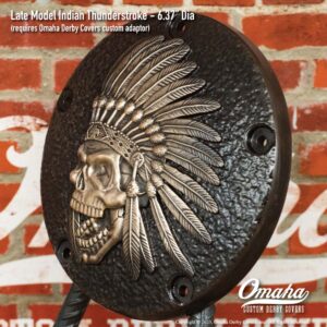 Custom derby cover for Harley-Davidson and Indian Motorcycles with indian head design