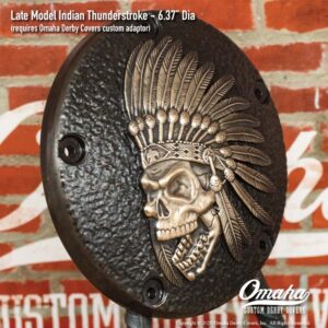 Custom derby cover for Harley-Davidson and Indian Motorcycles with indian head design