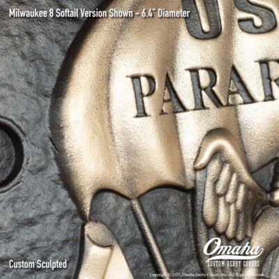 Custom sculpted bronze USAF Pararescue derby cover for Harley-Davidson motorcycle