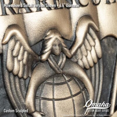 Custom sculpted bronze USAF Pararescue derby cover for Harley-Davidson motorcycle