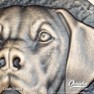 Custom sculpted derby cover for Harley-Davidson motorcycle with pet dog design