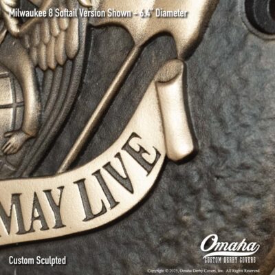 Custom sculpted bronze USAF Pararescue derby cover for Harley-Davidson motorcycle