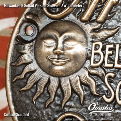 Custom derby cover for Harley-Davidson with sun and moon design