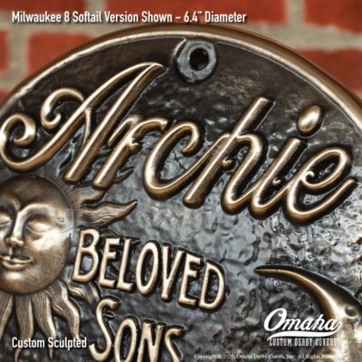 Custom derby cover for Harley-Davidson with sun and moon design